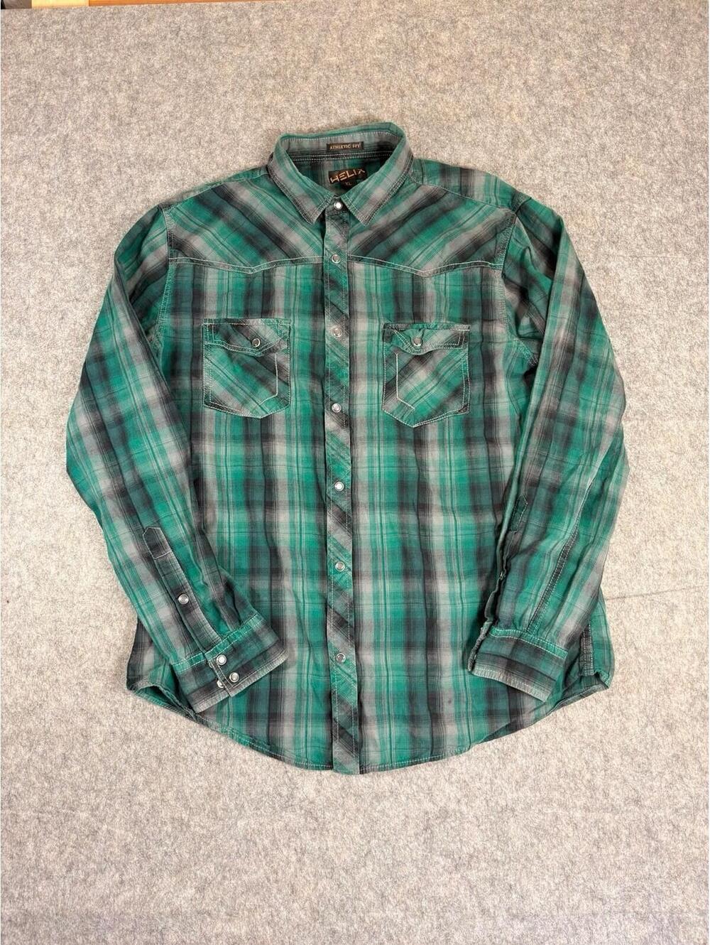 Helix Pearl Snap Shirt Mens XL Gray Plaid Western Cowboy Rodeo Long Sleeve